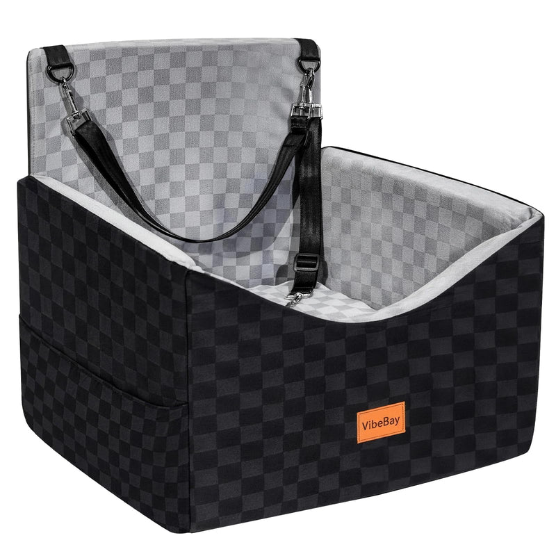 Dog Car Seats for Small Medium Dogs Up to 35lbs | Elevated Dog Booster Seat with Detachable Washable Cover & Cushion | Memory Foam Pet Car Travel Seat with Safety Belt and Storage Pockets (Black Grey)