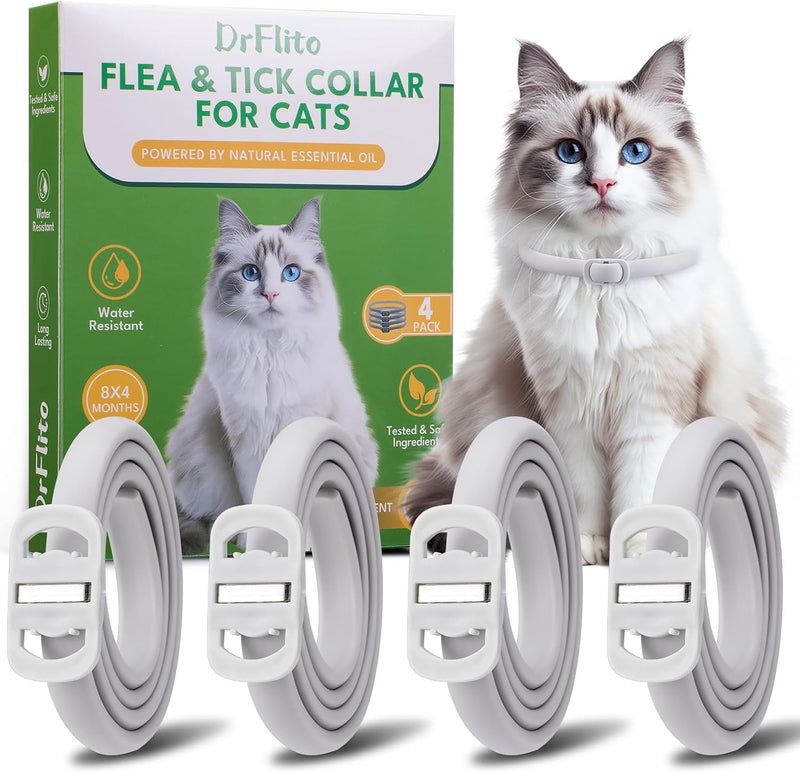 4 Pack Natural Flea Collar for Cats, 32 Months Long Lasting Prevention