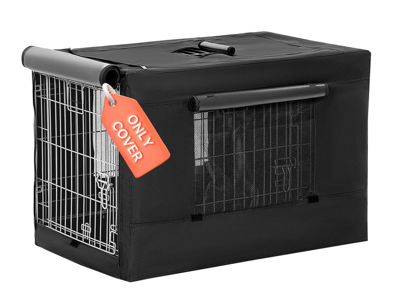PETSFIT Crate Cover for Wire Dog Crate(30in/36inch/42inch), Single Door/Double Doors, Mesh Window, Flap On The Top and Back is Detachable, Dog Kennel Cover Black 30inch
