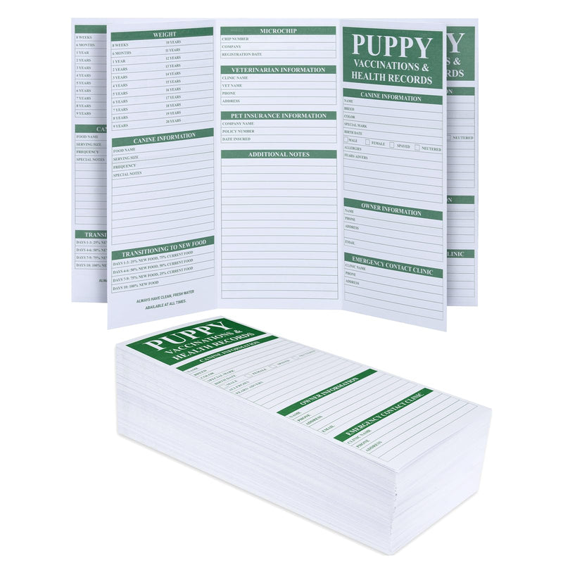 KAIU 100 Pack Puppy Shot Record Cards, Dog Vaccination Record Cards, Tri-fold Dog Health Record Sheets, Canine Health Log for Shots, Breeders & Pet Owners, Essential Puppy Supplies