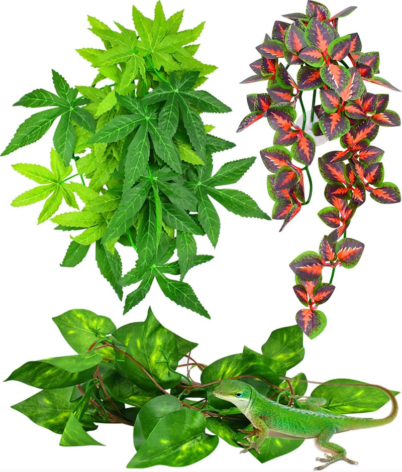 KATUMO Reptile Plants, 3 PCS Amphibian Hanging Plants with Suction Cup for Snake, Bearded Dragons, Lizards, Geckos, Toad