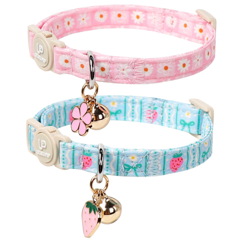 UP URARA PUP Cat Collar, Pack of 2 Summer Kitten Collars-Cute Blueberry and Peach Pendants-Breakaway Kitty Collars,Cat Collar with Bell, for Girl & Boy Cats