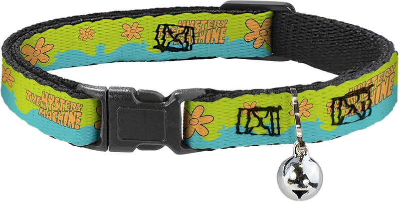 Buckle-Down Cat Collar Breakaway Scooby Doo The Mystery Machine Paint Job Green Aqua Orange 8 to 12 Inches 0.5 Inch Wide
