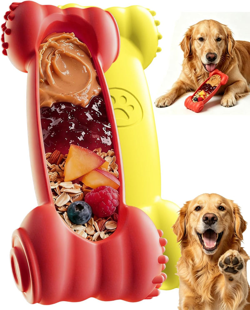 2-Pack Dog Toys Freeze Lick Bones Indestructible Dog Toys for Aggressive Chewers, Freezeable Slow Feeder for Teething De