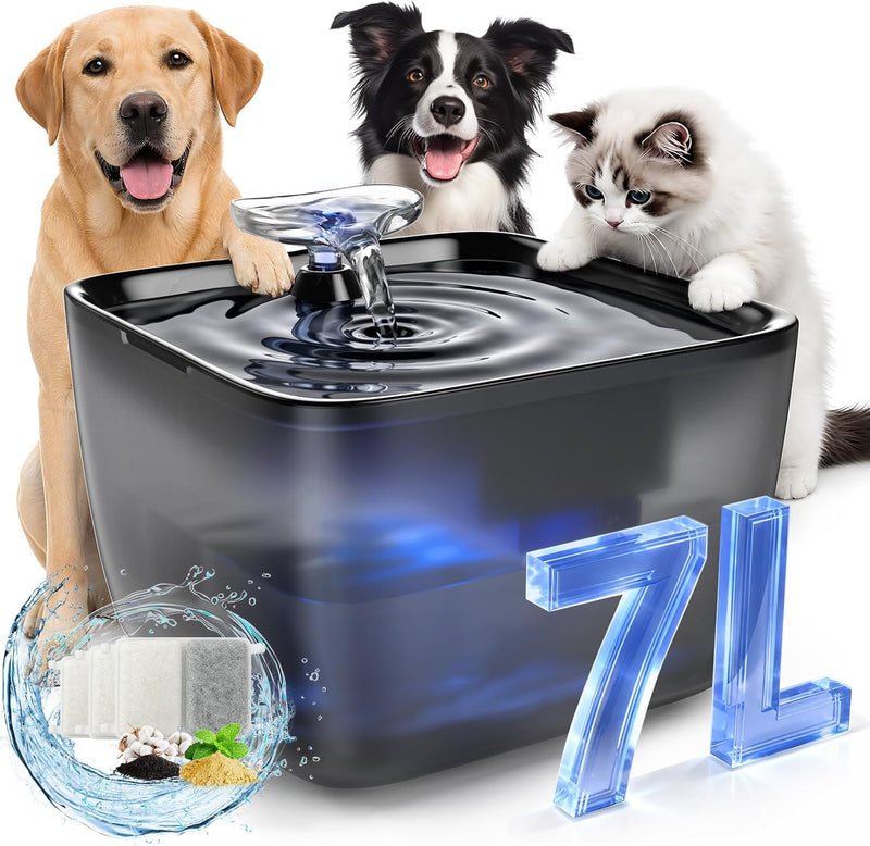 Pet Water Fountain for Large Dogs & Cats, 7L/1.84Gal, Quiet Automatic Pump