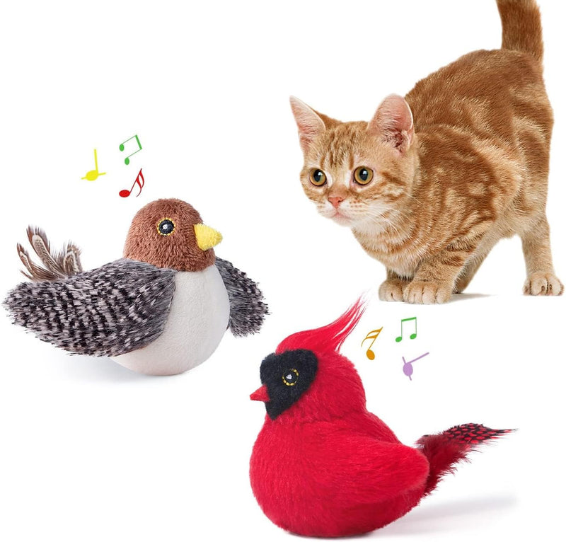 Potaroma Cat Toys Chirping Birds 2 Pcs with Catnip SilverVine, Interactive Cat Kicker, Lifelike Birdie Tweets, Indoor Ki