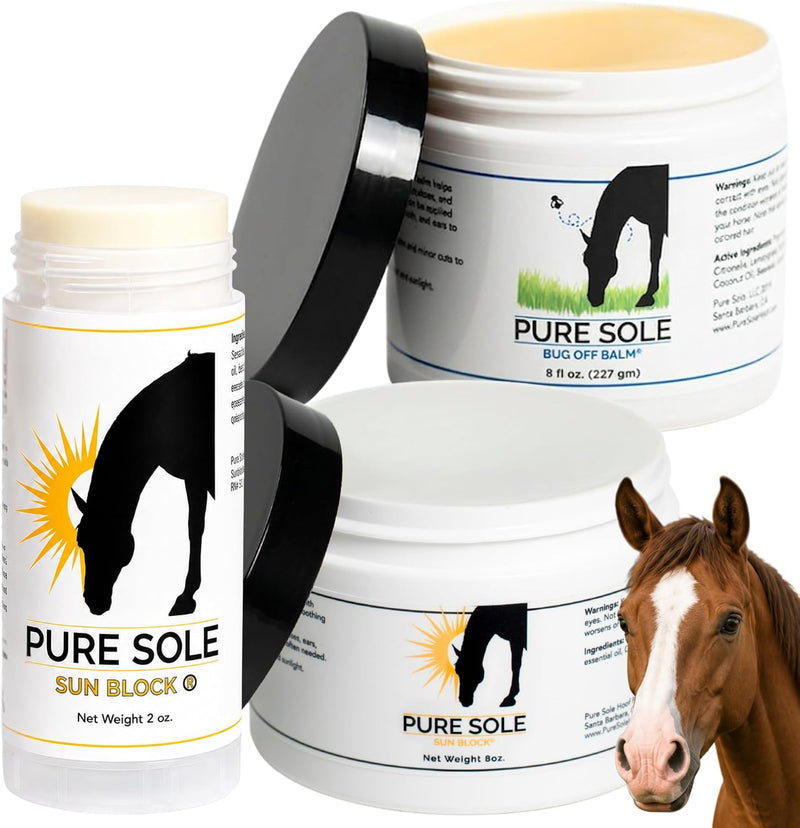 Ultimate Horse Skin Care Bundle for Summer Protection | Includes Pure Sole Sunscreen Cream (2 oz stick and 8 oz jar) and