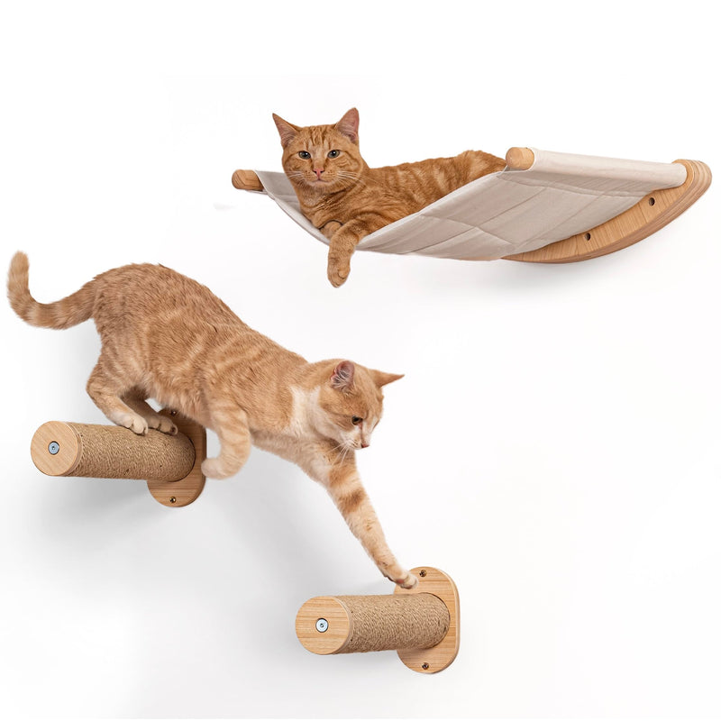 7 Ruby Road Alto Cat Wall Hammock Set — Wall Mounted Cat Shelves & Furniture with Climbing Steps for Large Cats, Holds 35 lbs, Indoor Climbing & Lounging, Replaceable Cushion