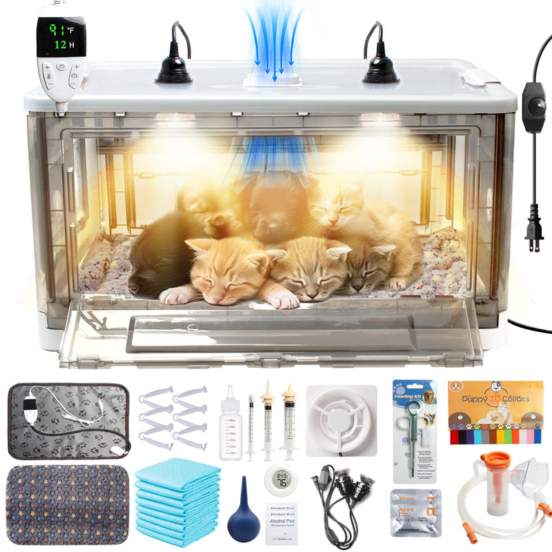 Puppy Incubator with Heating and Fan, Ideal Incubator for Puppies and Kittens, Ensures Good Ventilation and Temperature Control for Newborn Pets (85L)