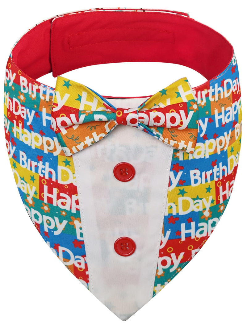 HDGDT Dog Birthday Tuxedo Bandana Collar with Bow Tie, Adjustable Happy Birthday Print Pet Outfit Costume for Dogs, XS to XL (XS-XL)