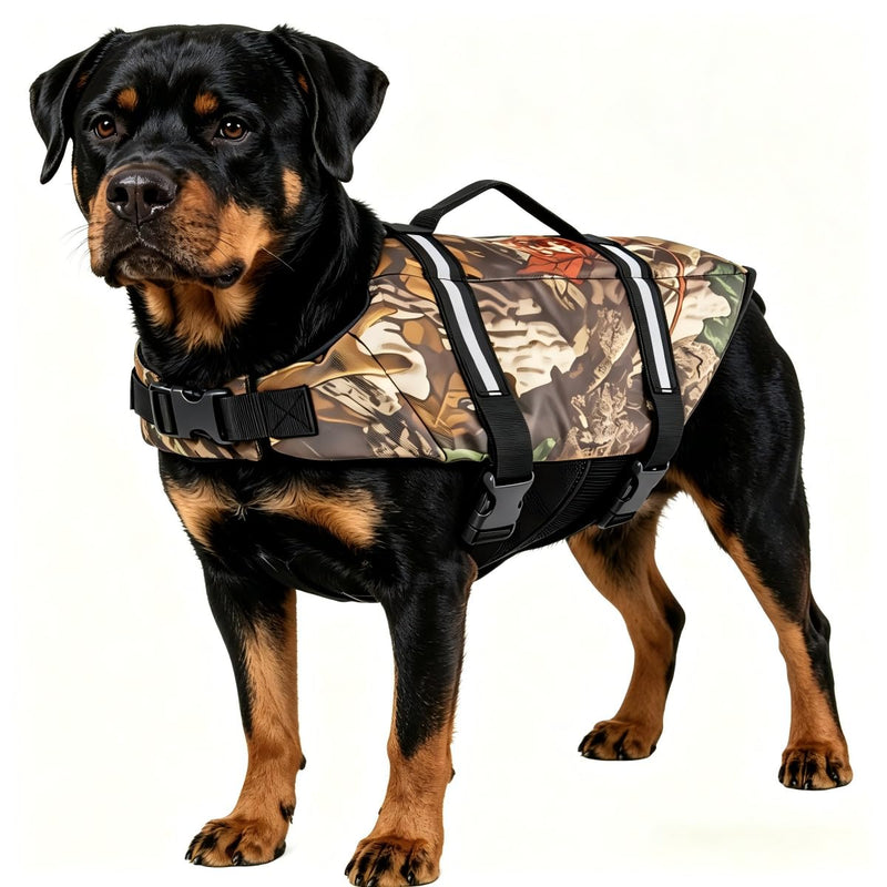 Camo Pet Life Preserver Jacket,Camouflage Dog Life Vest with Adjustable Buckles,Dog Safety Life Coat for Swimming, Boating, Hunting | (XS, S, M, L, XL) …