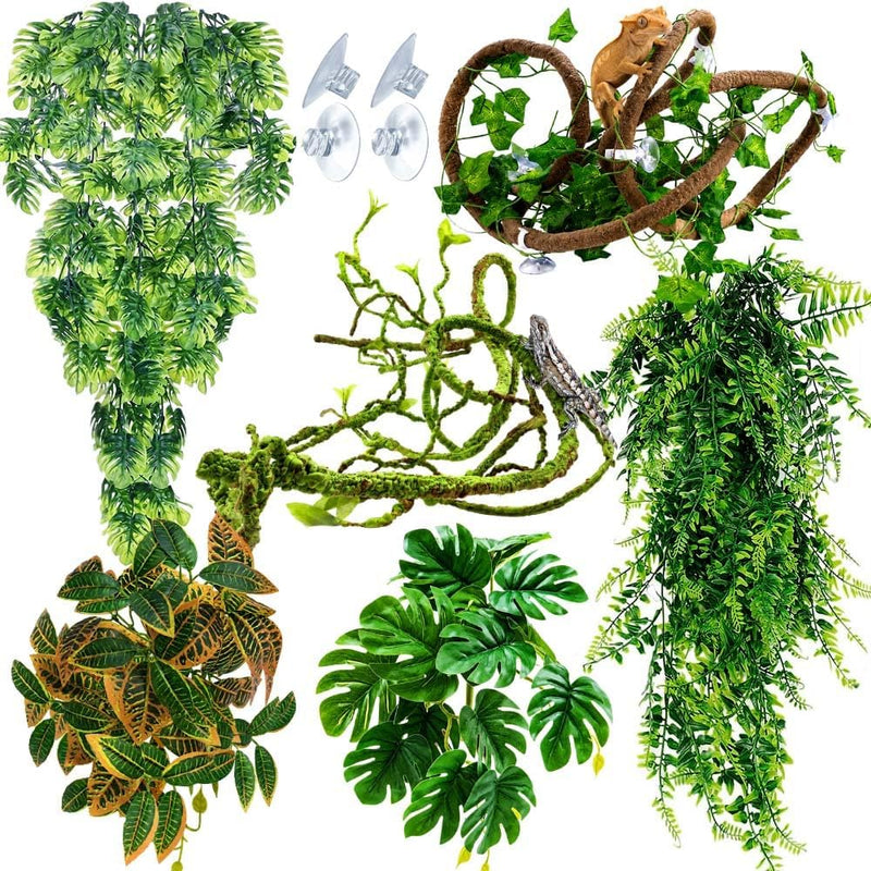 Reptile Plants for Terrarium Tank, Artificial Hanging Plant Vines with Suction Cups, Bearded Dragon Tank Accessories, Ge
