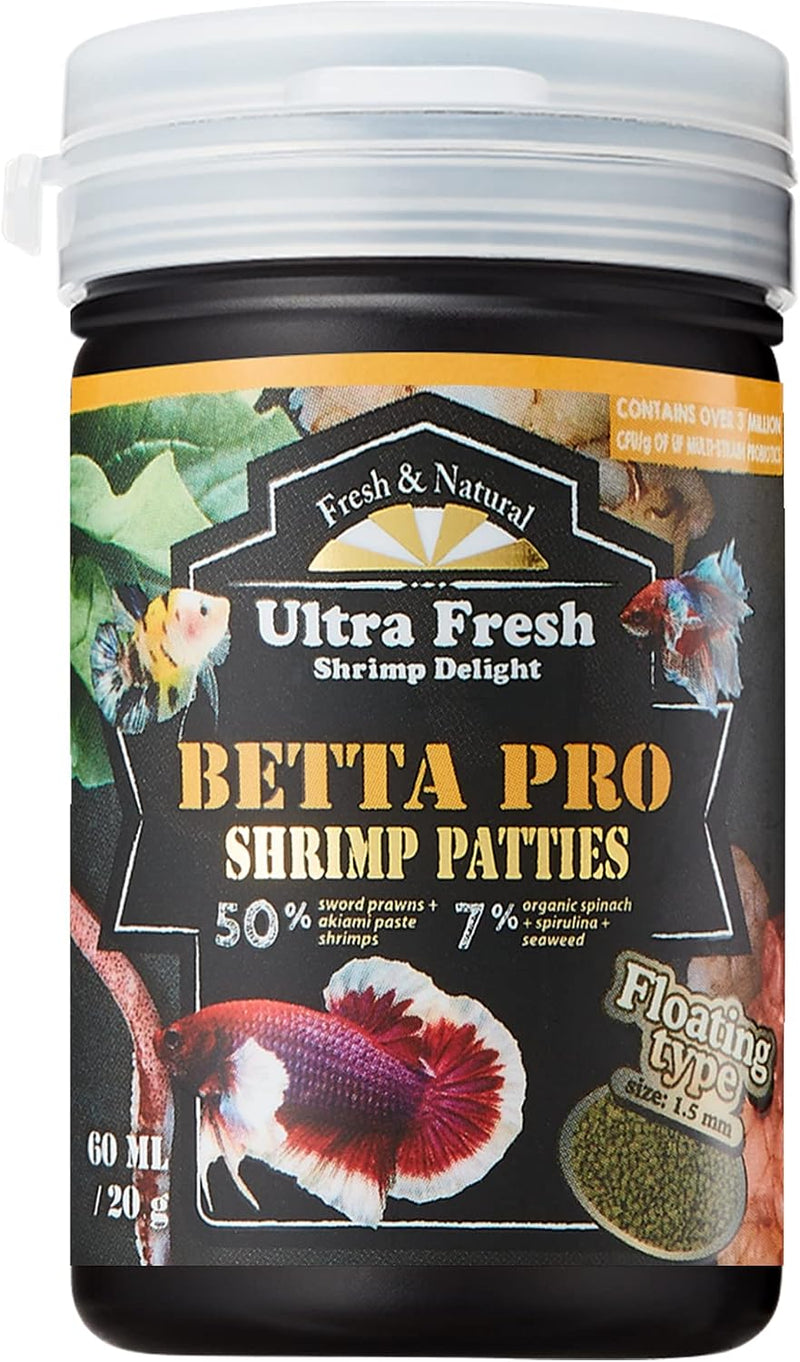 Ultra Fresh Betta Fish Food, Betta Pro Shrimp Patties, 50% Sword Prawns + Akiami Paste Shrimps, All Natural Protein, Ric