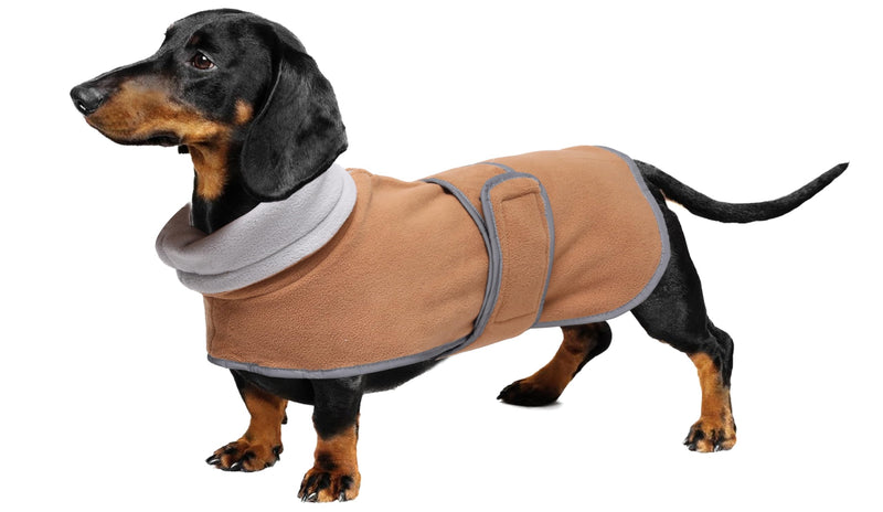 Geyecete Dachshund Sweaters for Dogs Jacket,Dachshund Coat Perfect Dog Winter Coat with Padded Fleece Lining,high Collar,Dog Snowsuit-Brown-XS