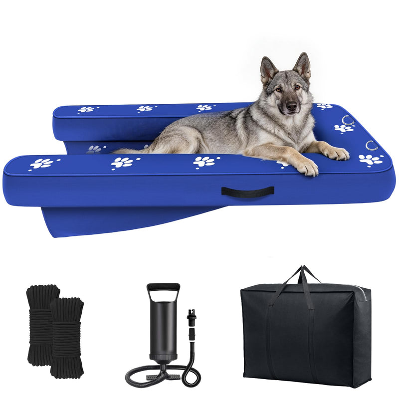 Inflatable Dock Platform, Dog Boat Ramp Floating Non-Slip Oxford and PVC with Lagre Water Ramp for Dogs Pool, Dock, Lake with Traction Rope, Manual Air Pump (4.7ft x 3ft x 6in) L02