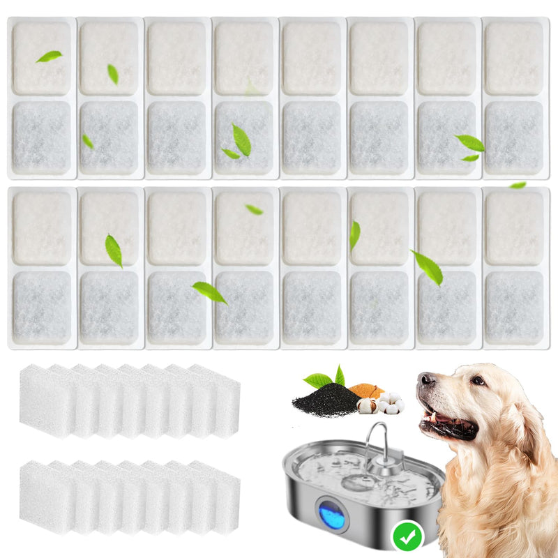16+16 Pack Replacement Filters Compatible with 3.4Gal Dog Water Fountain, 6 Month Set for Large Dogs Water Bowl Dispenser, Includes 16 Filters & 16 Sponges