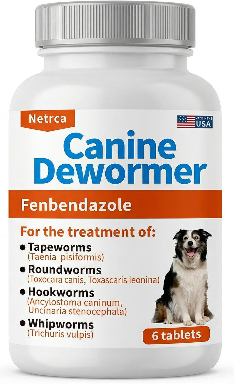 Canine Dewormer - Fenbendazole Tablets for Dogs - for Roundworms, Hookworms, Tapeworms & Whipworms - 6 Tablets