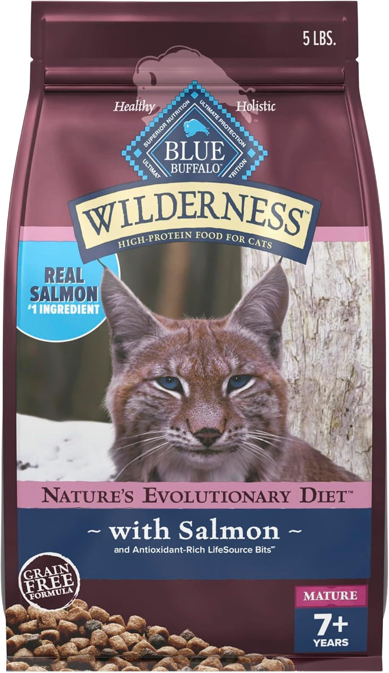 Blue Buffalo Wilderness Salmon Adult 7+ Dry Cat Food, Grain-Free, 5 lb
