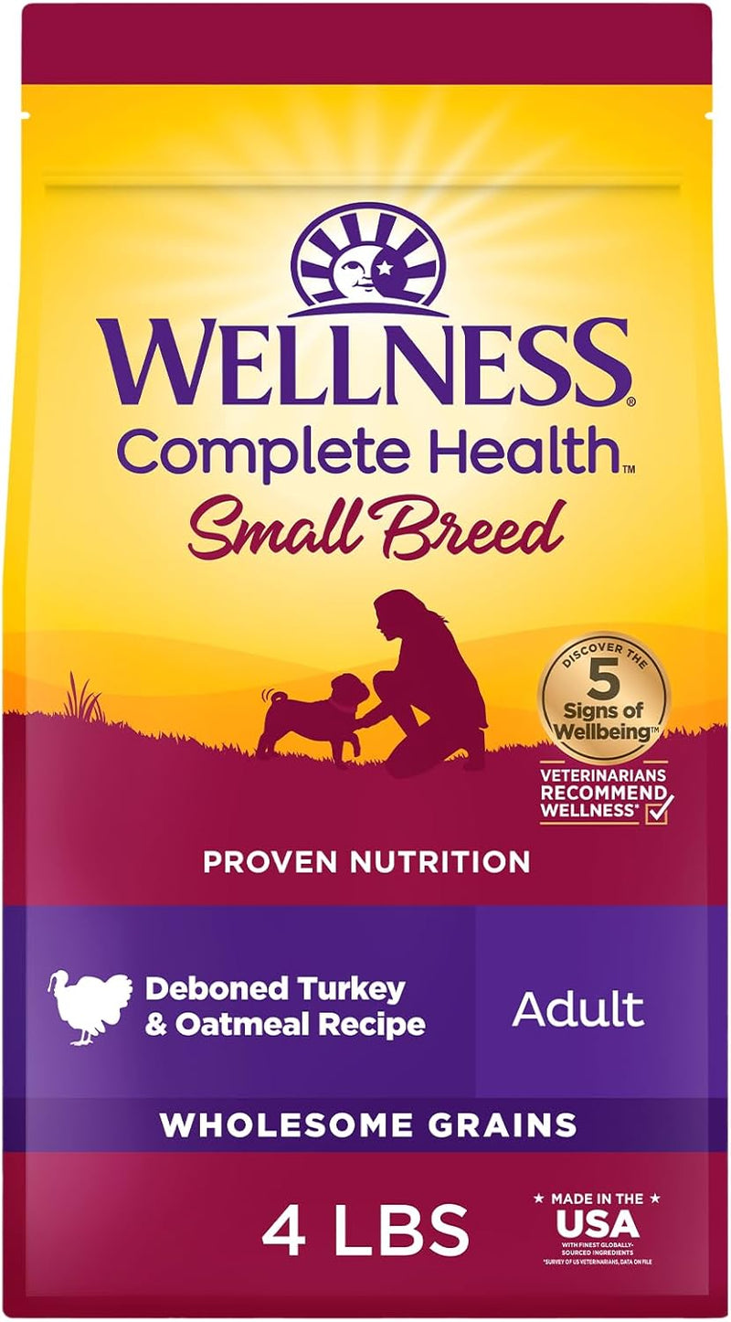 Wellness Complete Health Small Breed Adult Dry Dog Food, Wholesome Grain Kibble, Natural, Turkey and Oatmeal Recipe, 4 l