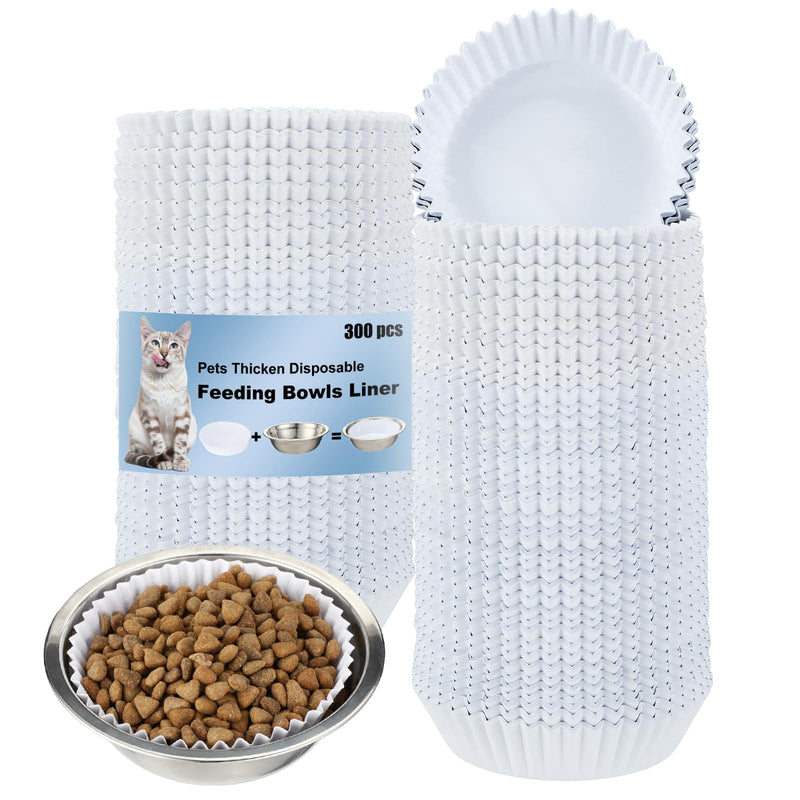 Hushee 300 Pcs Pet Disposable Feeding Bowls Liner Bulk Cat Food Bowls Small Paper Liner for Small Dogs Cats Dish Wet Food Feeding Station, 4 x 1.2 Inch(White)