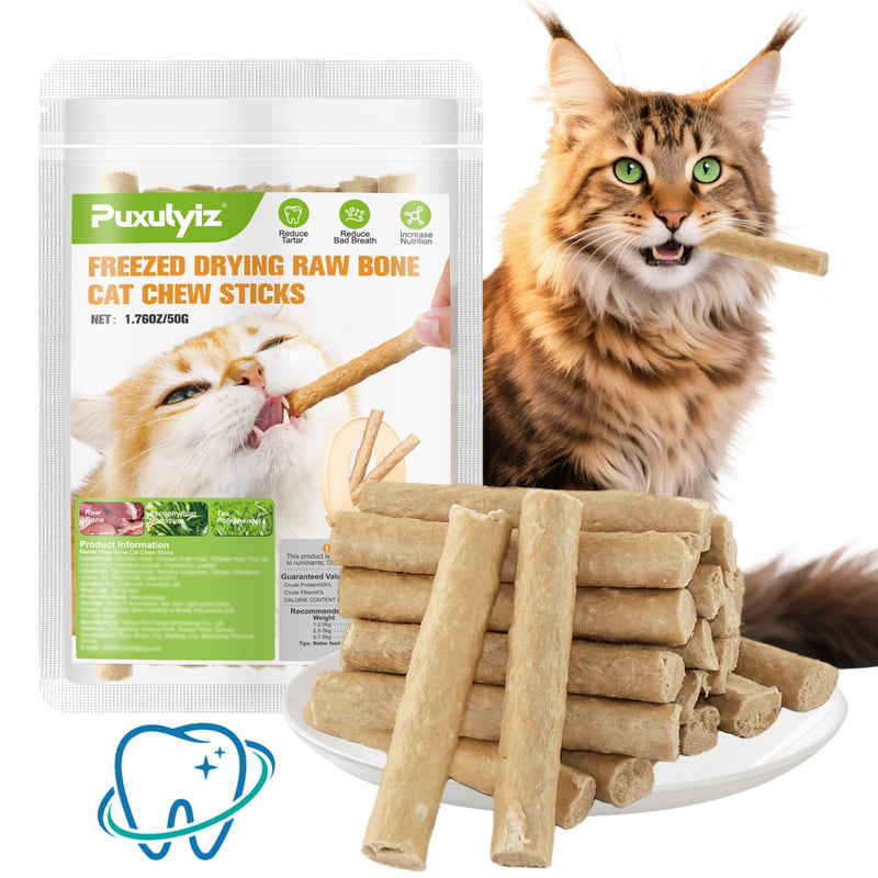 Puxulyiz Freezed Dried Cat Chew Sticks, Cat Dental Treats for Freshens Breath and Controls Tartar, Feline Teething Sticks