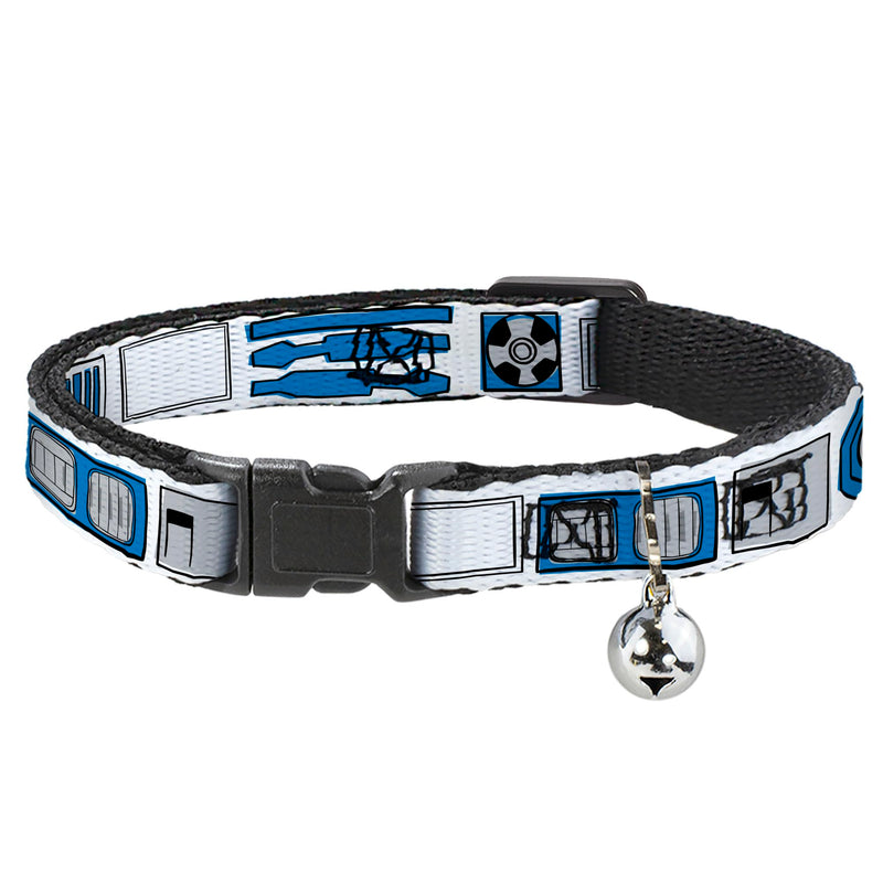 Star Wars Breakaway Cat Collar with Bell, Plastic Clip, Easy Adjustable, Star Wars R2D2 Bounding Parts White Black Blue Gray Red, 8.5 to 12 Inches 0.5 Inch Wide
