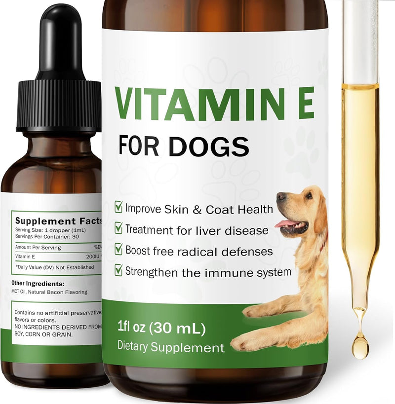 Vitamin E for Dogs - Liquid Vitamin E Oil Supplement for Skin, Coat
