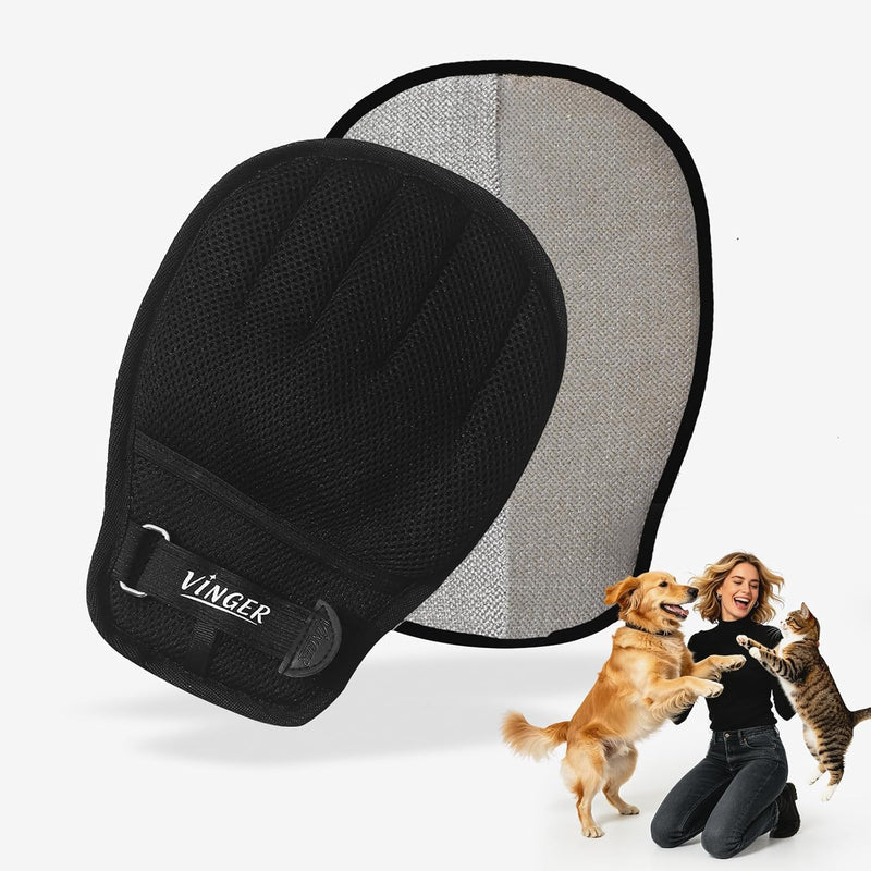 VINGER Pet Hair Removal Glove for Cats & Dogs, Electrostatic Pet Hair Gloves with Adjustable Wristband, Five-Finger Magic Brush Remover Tool for Laundry, Carpet, Couch, Car Seats & Clothing (Black)