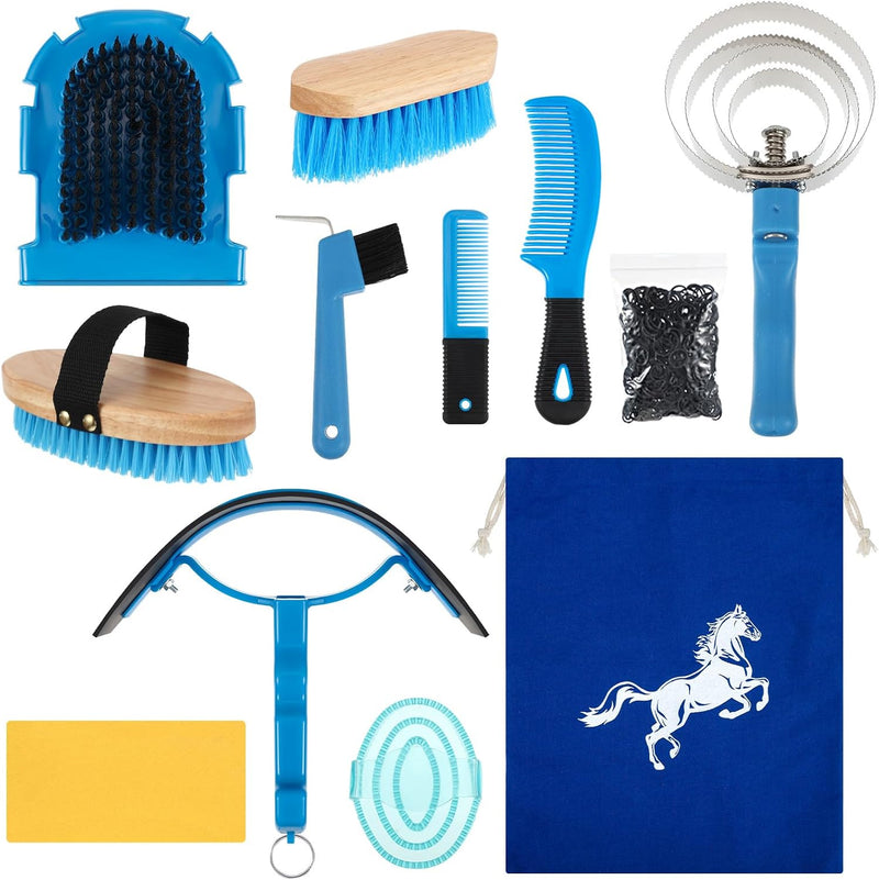 Abbylike 12 Pieces Horse Grooming Kit Equine Care Brushes,Blue