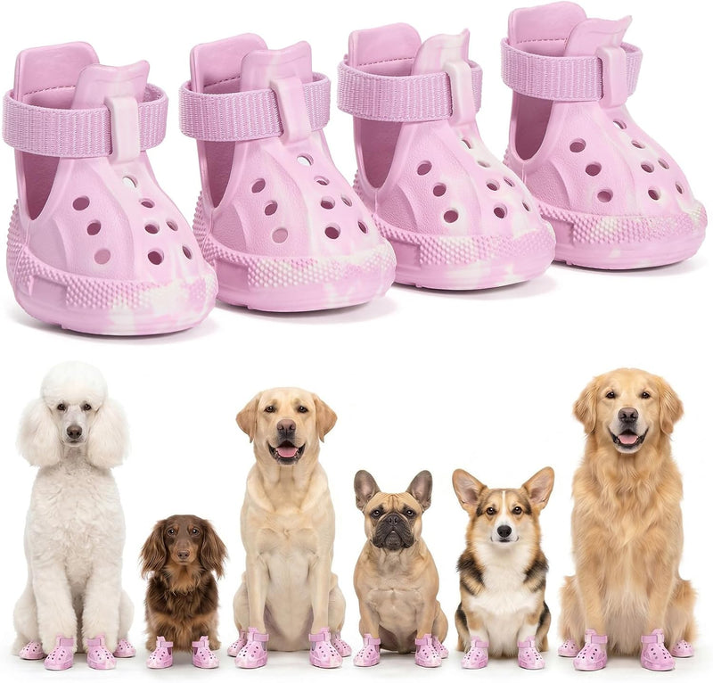 Dog Shoes for Hot Pavement, 4 Pack EVA Glow Dog Boots, Pink, Size 7