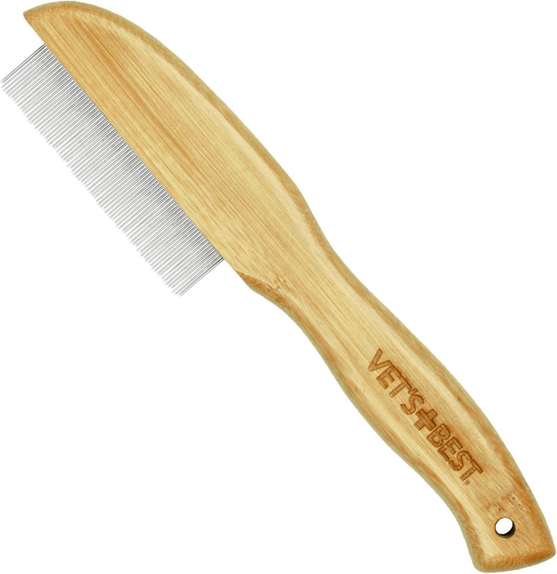 Vet's Best Flea Comb | Real Bamboo with Contour Grip Handle | for Dogs and Cats, Brown