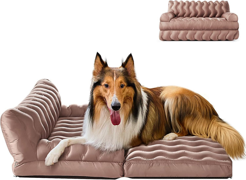 Orthopedic Memory Foam Dog Sofa Bed, Foldable Pet Couch Bed, Cooling Fabri & Removeable Cover, Beige,30