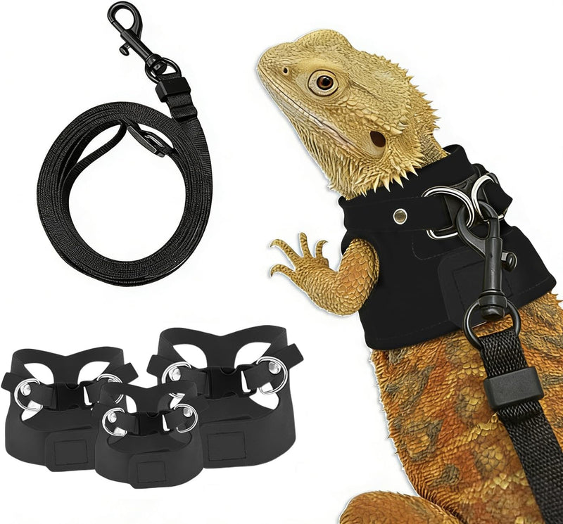 Bearded Dragon Harness & Leash Set, Escape-Proof, 3 Pack (S/M/L),Black