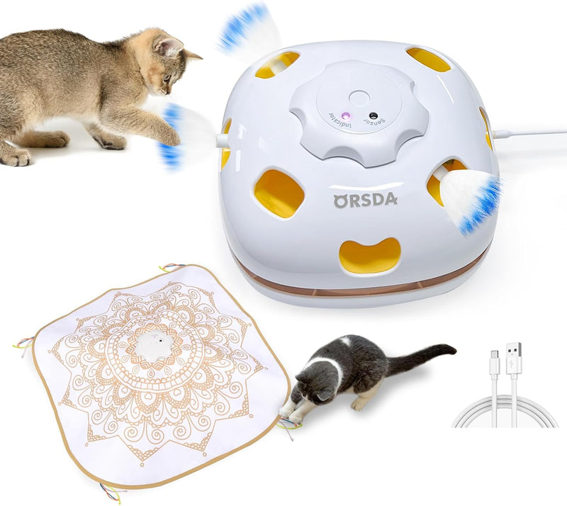 ORSDA Cat Toys for Indoor Cats, 4 in 1 Interactive Automatic Kitten Toys Hide and Seek with Mat, 8 Holes Mice Whack-A-Mo