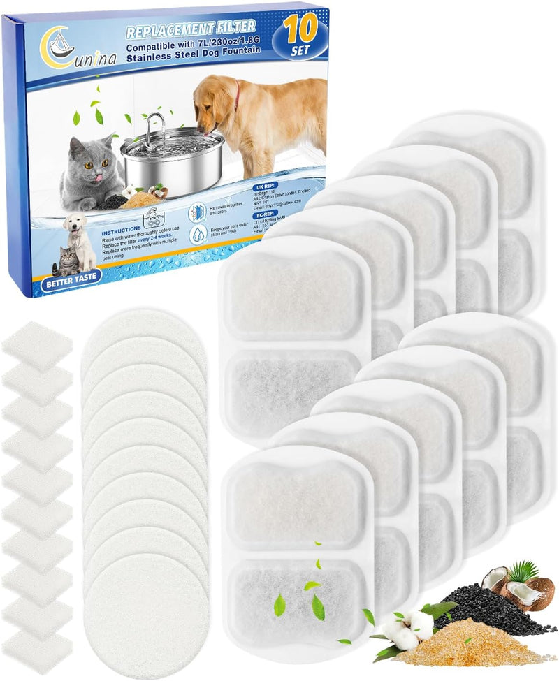 10 Set Dog Water Filter Replacement Fit for oneisall Dog Water Fountain 7L/230oz/1.8G Stainless Steel, Dog Water Bowl Di