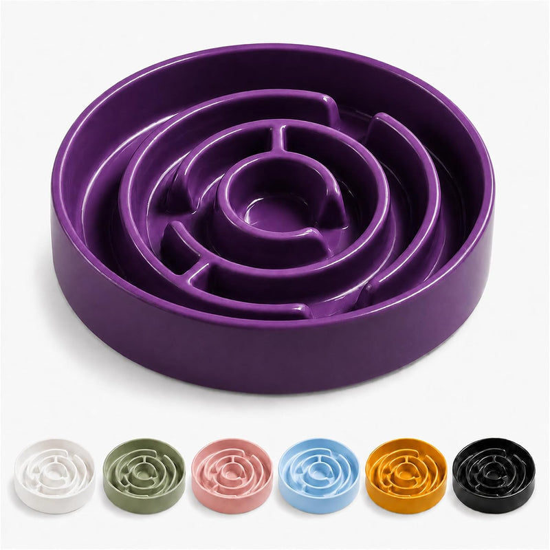 Ceramic Slow Feeder Dog Bowl, 1.5 Cup Puzzle Dish for Small Medium Dogs