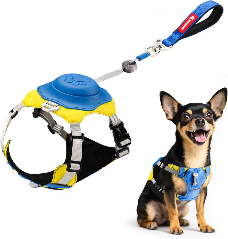 No Pull Dog Harness, 2 in 1 Retractable Harness with Auto-Lock, Reflective Breathable Mesh and Handle, Adjustable Leash