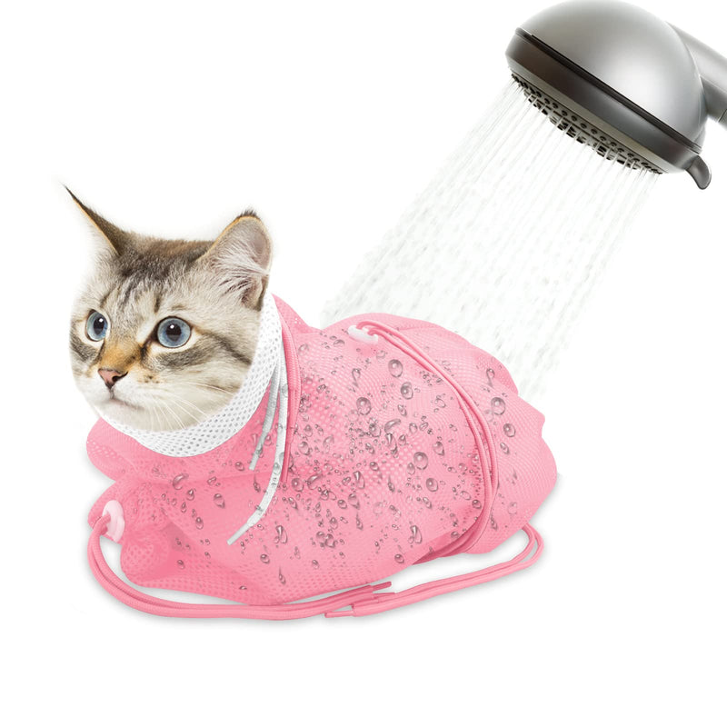 Catcan Cat Bathing Bag, Breathable Cat Grooming Bag, Anti Scratch Adjustable Cats Shower Washing Bag with Mesh for Nail Trimming