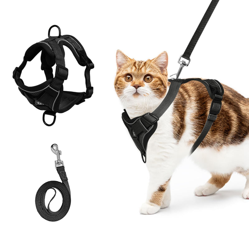 shudyear Cat Chest Harness and Leash Set Adjustable Anti-Escape Soft Mesh Cat Vest for Walking Outdoor (Blcak, L)