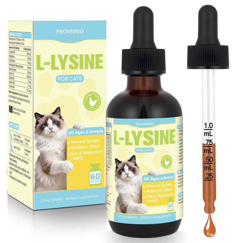 L-Lysine for Cats Liquid Drops, Lysine for Immune Respiratory Wellness, Support Eye Health Sneezing Runny Nose Supplement for Feline, Natural Cat Antibiotic Drops Roast Chicken Flavor 60ML
