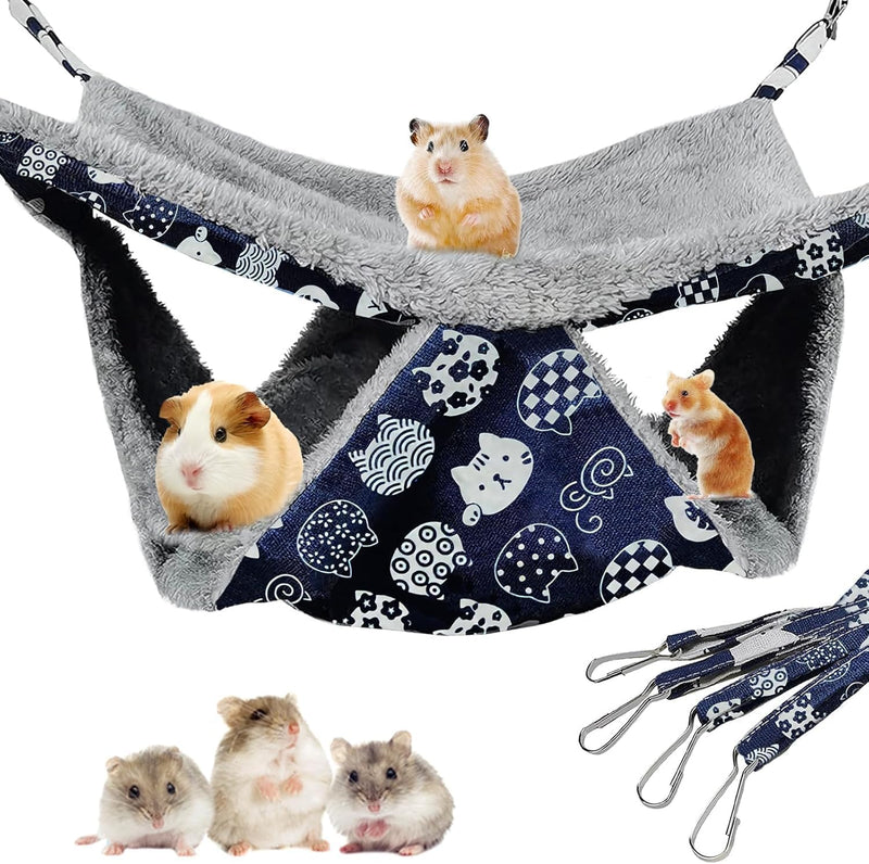2 Layers Pet Rat Hammock, Double Sided Warm Flece & Linen Hammock for Cage, Hamster Guinea Pig Ferret Chinchilla Small A