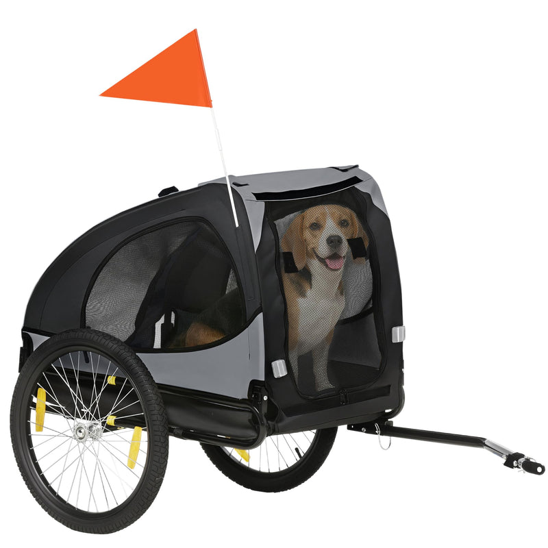 Aosom Dog Bike Trailer, Bike Wagon with Steel Frame, Hitch Coupler, Quick Release Wheels, Reflectors, Flag, Pet Travel Carrier for Medium Dogs
