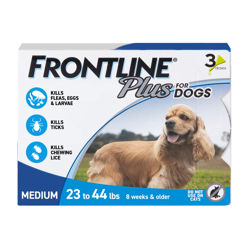 FRONTLINE Plus Flea & Tick Spot Treatment for Medium Breed Dogs 23-44 lbs. (Blue) Count of 3
