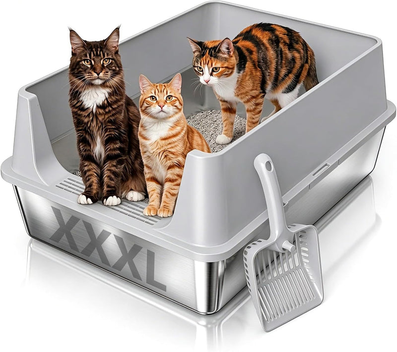 XXXL Stainless Steel Litter Box with Lid, offering Big Cats & Multi-Cats