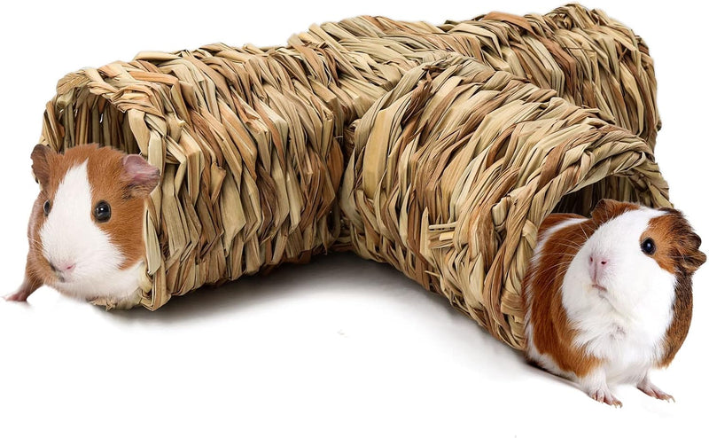BWOGUE Hamster Grass Tunnel Toy, Guinea Pig Grass Tunnel, 4-Way Hideaway