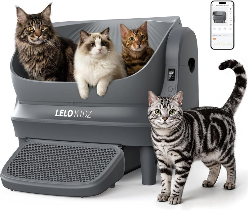 Self Cleaning Litter Box, Open Top 105L Automatic Litter Box for Multiple Cats, App Control, Safety Sensor, Anti-Pinch,
