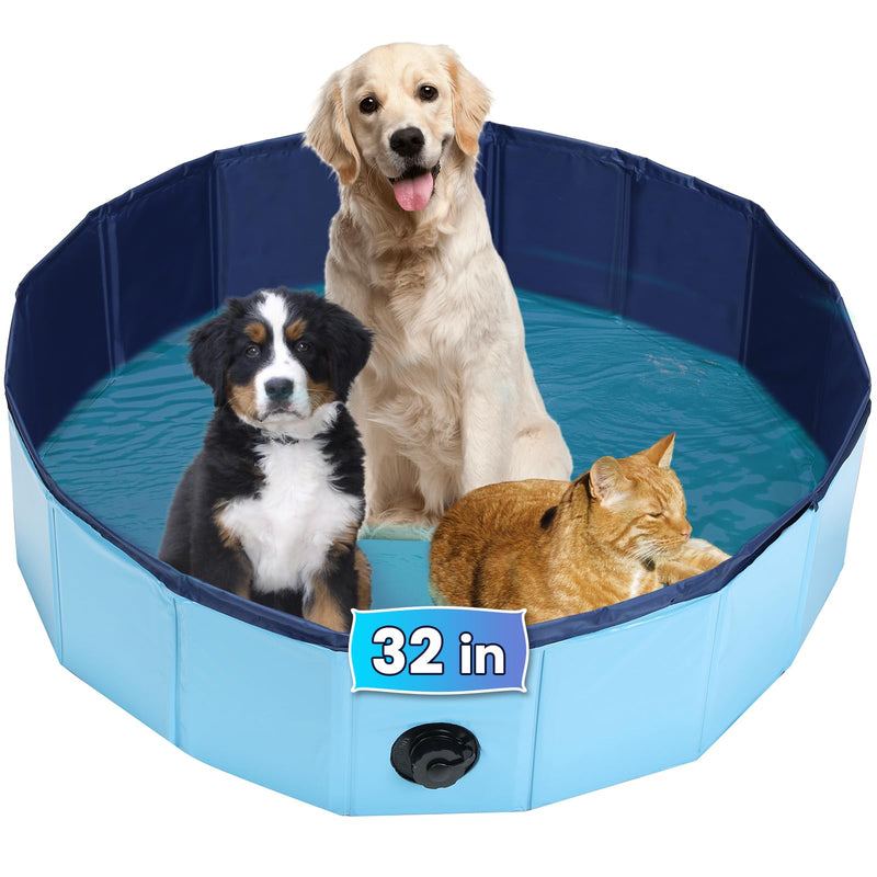 AMGSH Dog Whelping Box, Foldable Birthing Pool for Dogs, Whelping Pool for Puppies, Portable Plastic Swimming Pool & Bath Tub for Dogs, Blue (31.5
