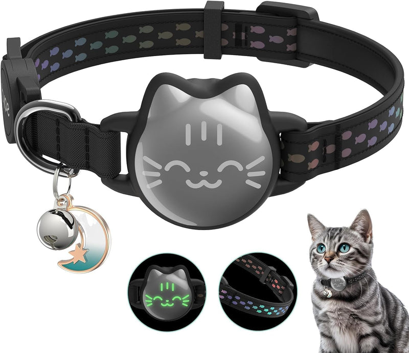 AirTag Cat Collar, Reflective Breakaway Collar, Hidden Holder with Bell