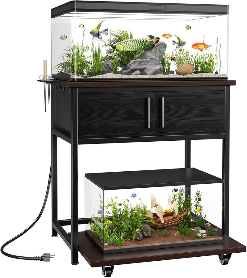 POKIPO 20-29 Gallon Fish Tank Stand with Power Outlet and Slide-Out Shelf