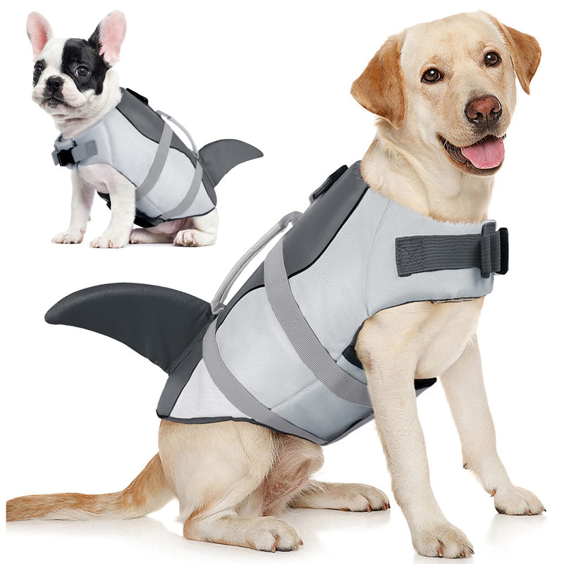 AOFITEE Dog Life Jacket, Shark Dog Life Vest for Swimming Boating, High Flotation Pet Lifesaver with Rescue Handle, Reflective French Bulldog Lifejacket, Swim Vest for Small Medium Large Dogs, M